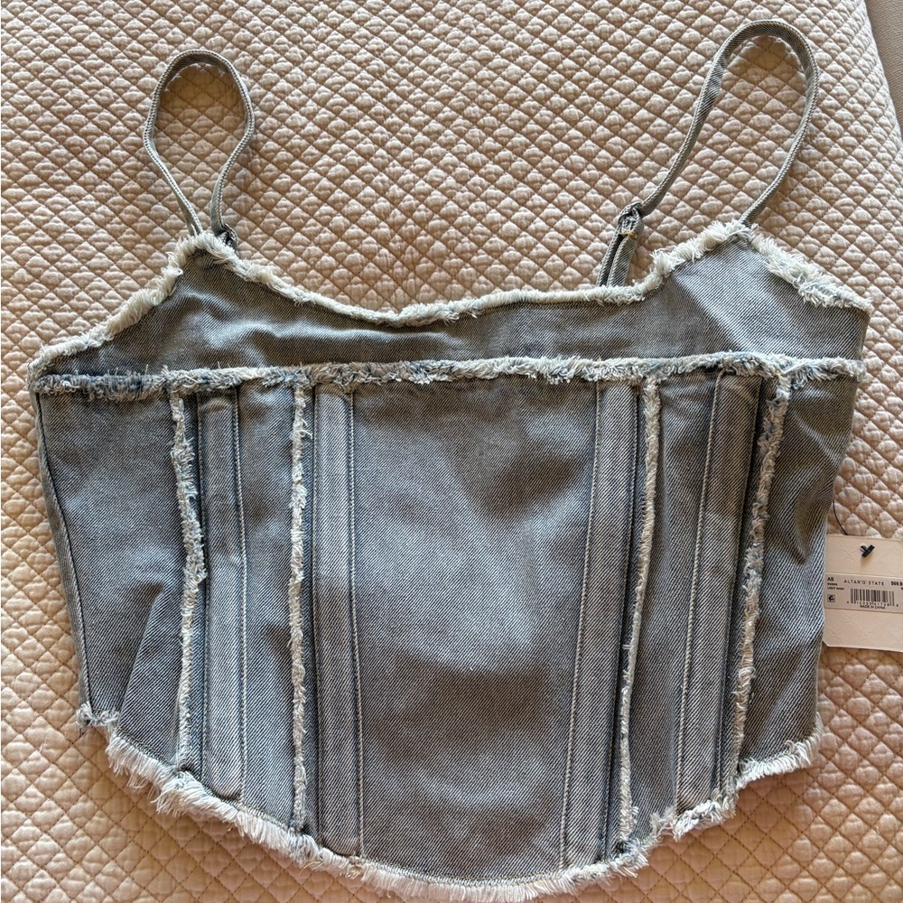 Altar'd State Blue Asymmetrical Bustier Tank Top